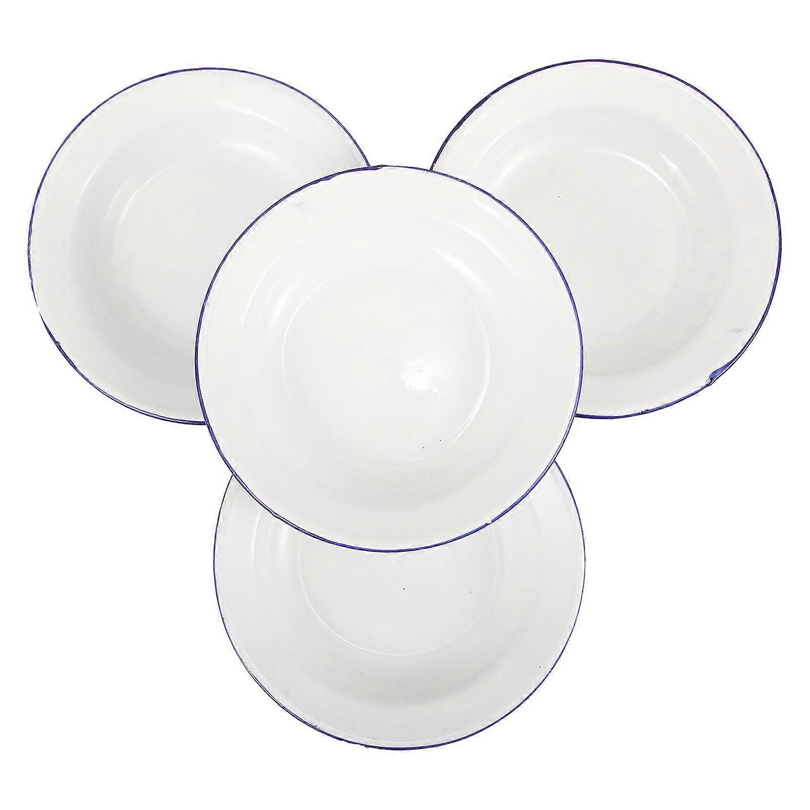 Household Enamel Plate Stable Dinner Serving Platter for Storage 4Pcs