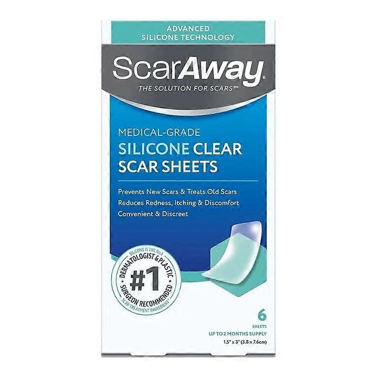 ScarAway Advanced Clear Silicone Scar Sheets, White, 6 count