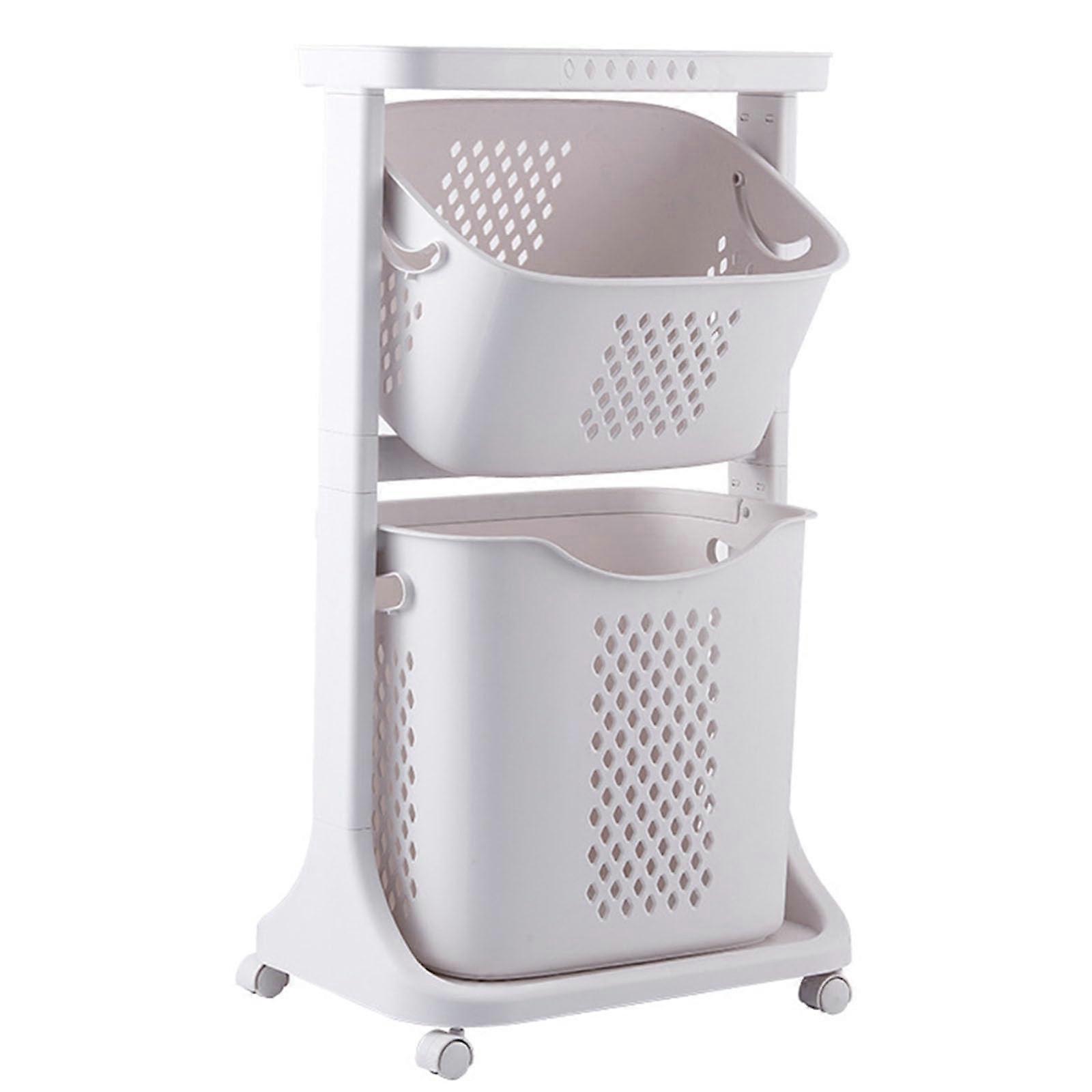 Laundry Basket with Wheels, 3 Compartment Rolling Laundry Sorter, Foldable SpaceSaving Organizer White