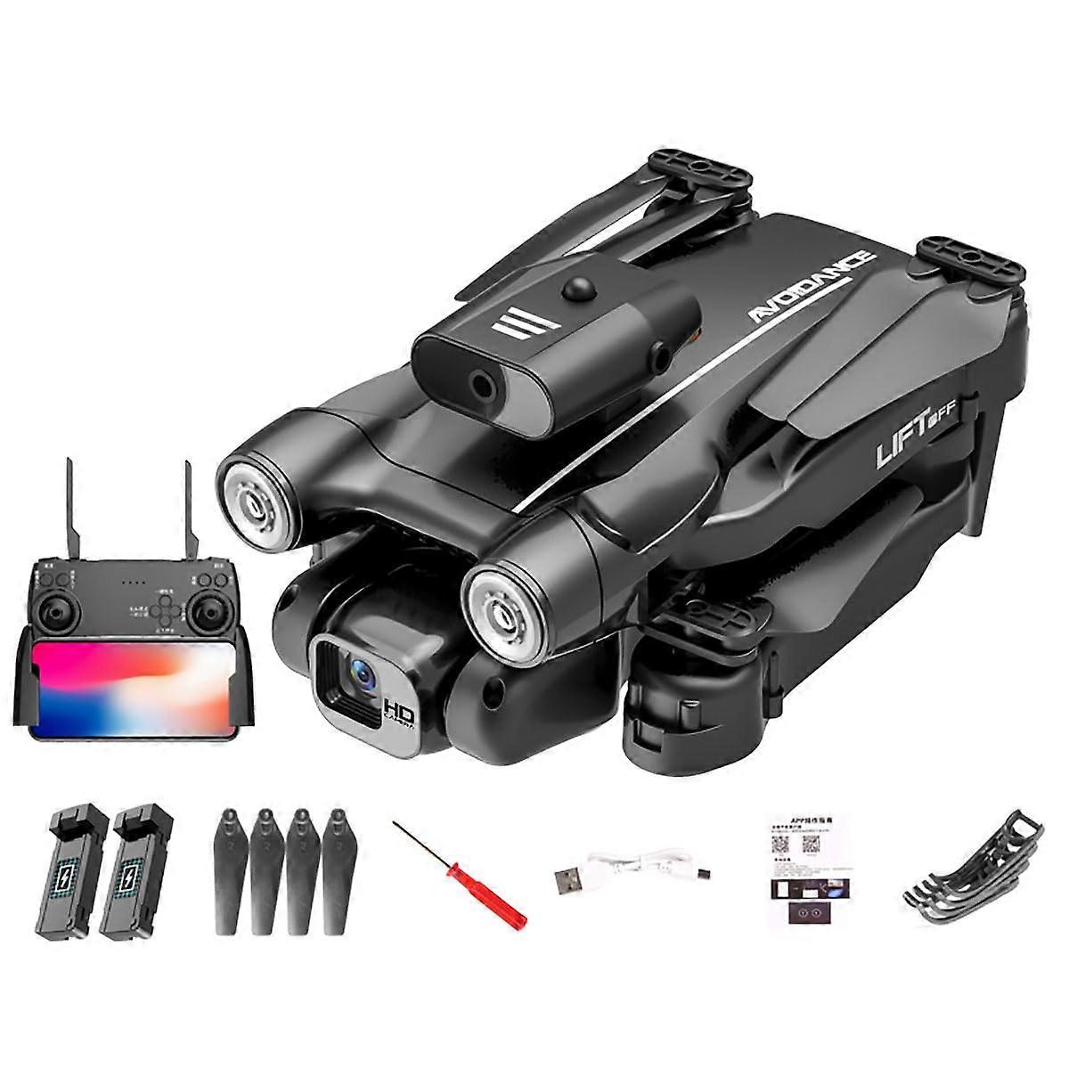 S163 Foldable HD Camera Drone with Infrared Obstacle Avoidance Dual Control and 2 Batteries Black