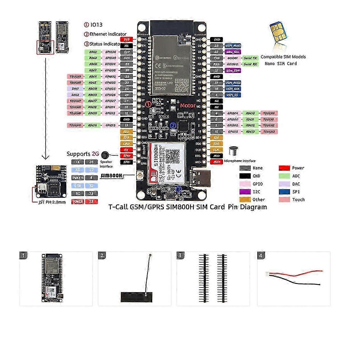 SIM800H Wireless Module -Call&PMU MCU32 Module with GPRS Antenna SIM800H-8MB-Q390