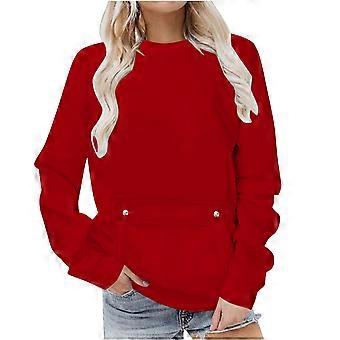 Halloween en effen kleur sweatshirt voor dames, casual, lange mouwen, bedrukt, losvallende oversized blouse, dames sweatshirts tops (Z02#Rood, 2XL)