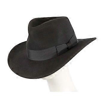 Unisex Black Fedora Felt Wide Brim Hat M1062B