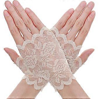 Quilax Lace Fingerless Gloves Short Floral Lace Glove Women Tea Party Fingerless Gloves for Women Bridal Prom Wedding