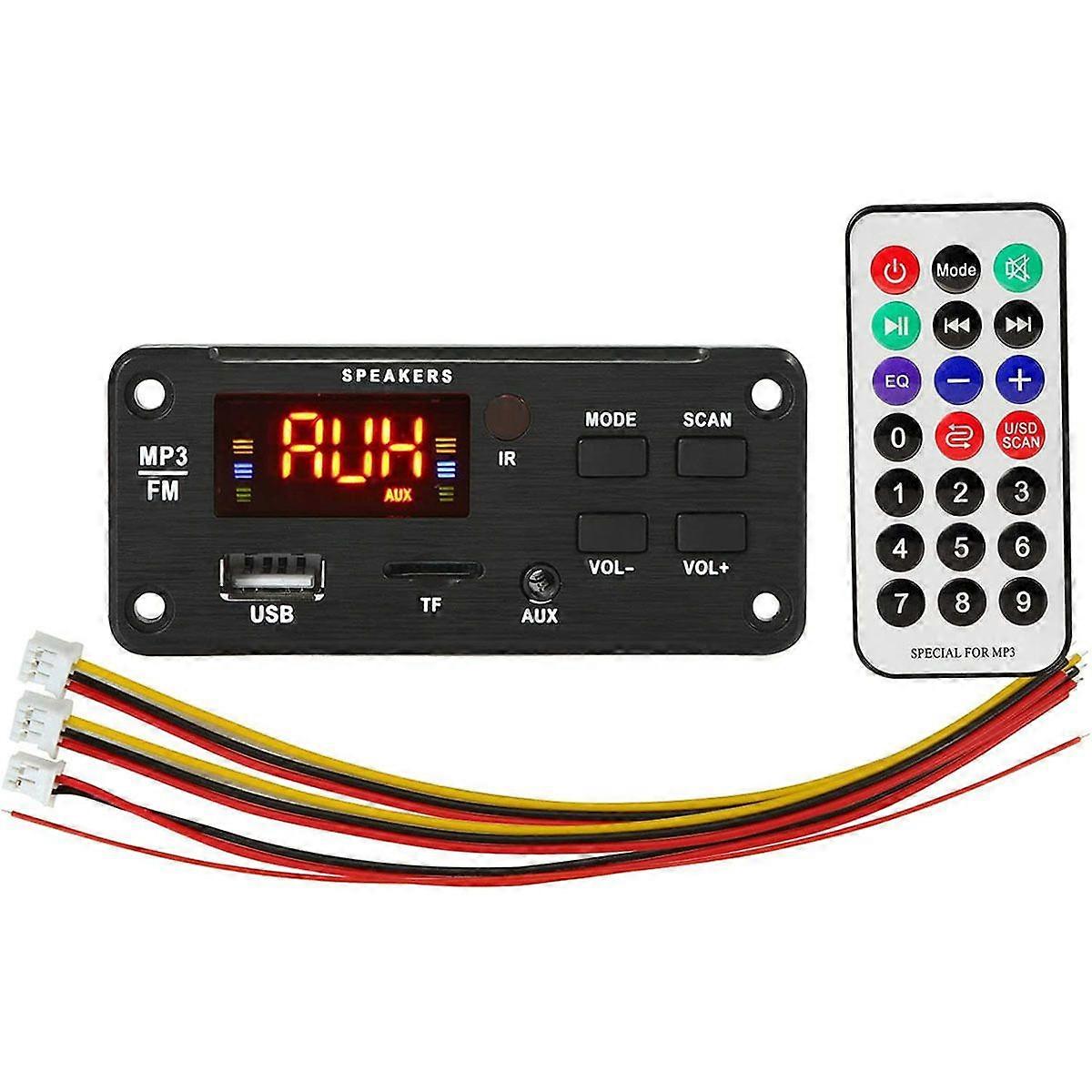 Compatible with 12V black car audio Bluetooth MP3 decoder board with color screen display, Bluetooth version 5.0 MP3 decoding module.