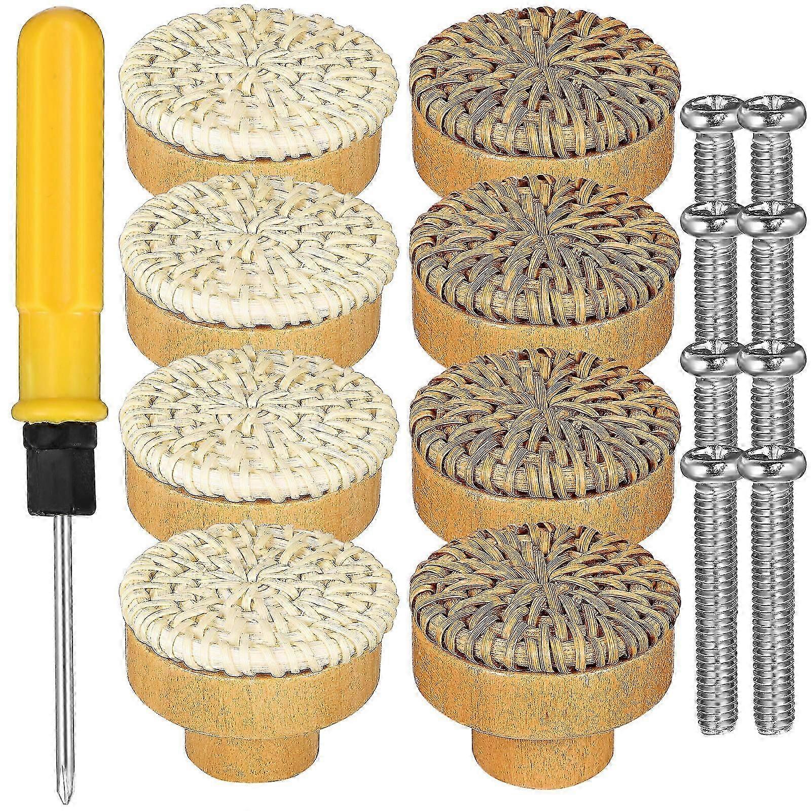 Assorted Color Rattan Drawer Knobs for Furniture Use 5Sets with Tools