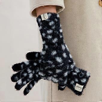 Winterwarme Damenhandschuhe, niedliches modisches Leopardenmuster, Fingerhandschuhe, kältebeständige, warme Strickhandschuhe, Sport-Radhandschuhe