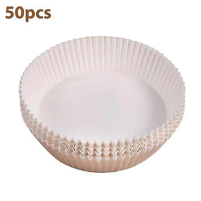 50pcs 16cm Air Fryer Disposable Paper Liner Mat Wood Pulp Steamer Round Paper Baking Mats Liners White-n