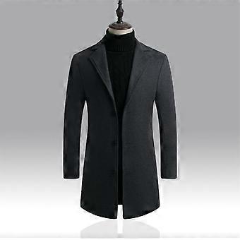 Heren wollen jas, Koreaanse versie, enkelvoudige rij knopen, slim fit, middellange en lange trenchcoat, casual wollen jas