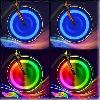 4pcs Bicycle Wheel Lightscolorful + Blue, Bike Led Wheel Lights With 3 Flashing Modes, Waterproof Led Lamp Neon Tire Spoke Light Wheel Spokes Cycling