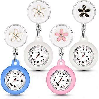 4 Pieces Nurse Watch for Nurses Doctors, Clip-on Hanging Lapel Nurse Watch Silicone Cover Brooch Fob Pocket Watch Badge Reel Retractable Digital Watch