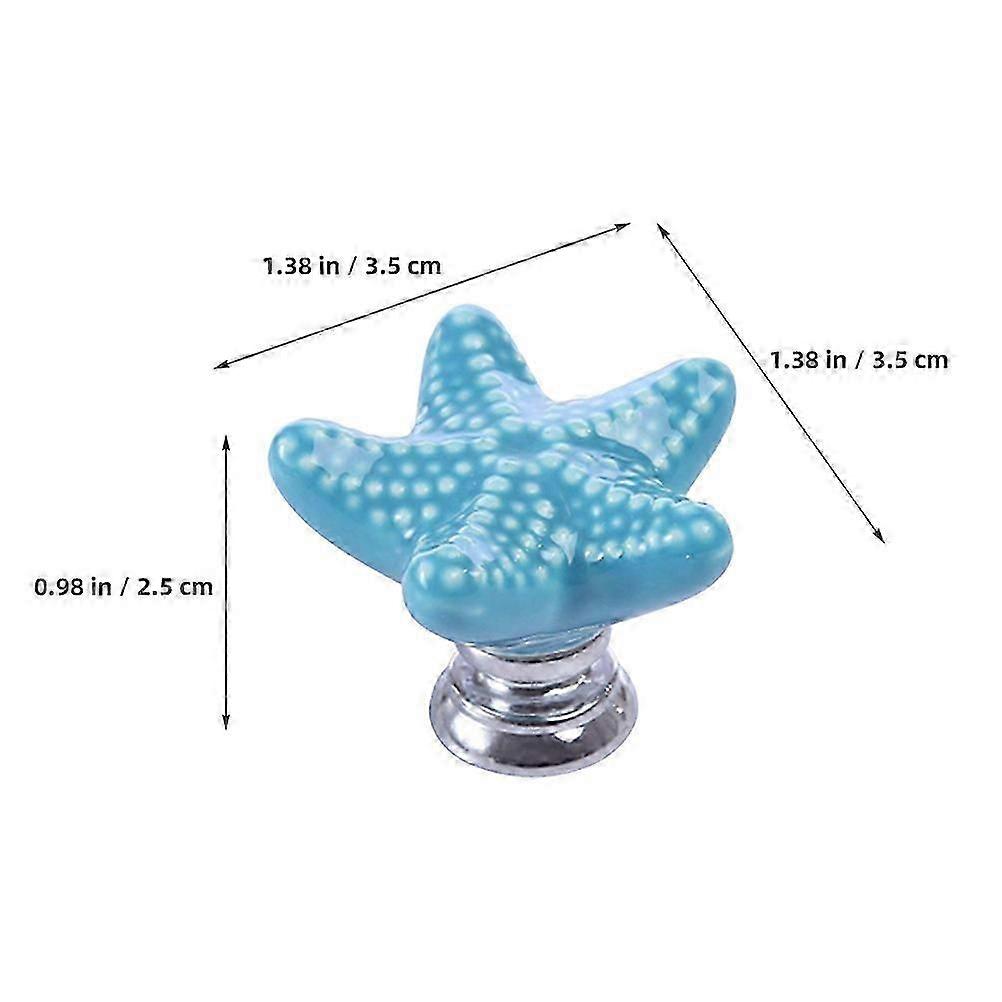 Sky-Blue Ceramic Pull Handles for Wardrobe Drawer Star Knobs 6Pcs