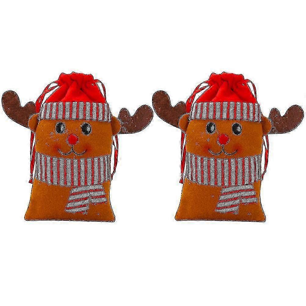2pcs Portable Candy Gift Drawstring Bags Christmas Elements Storage Pouches