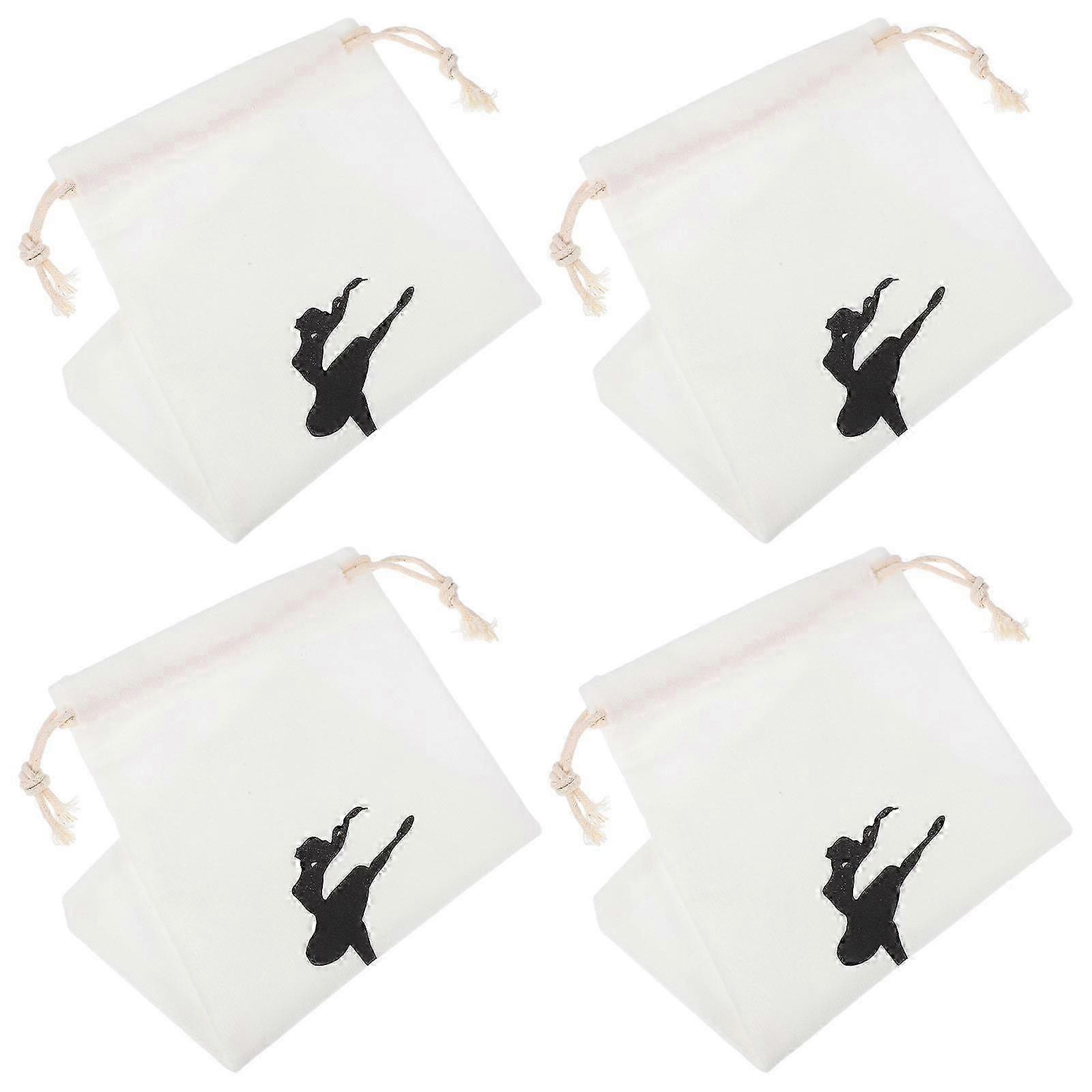 Durable Canvas Ballet Shoe Bag Drawstring for Storage Use 4Pcs Beige