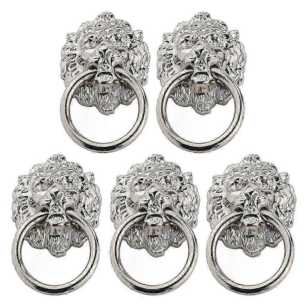 5pcs Lion Head Pull Handles Cabinet Pull Knobs Zinc Alloy Rings Pull Handles