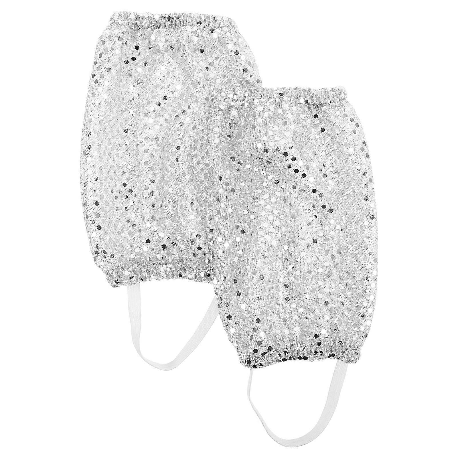 White Sequin Leg Warmers for Performance Use 1Pair Durable Polyester