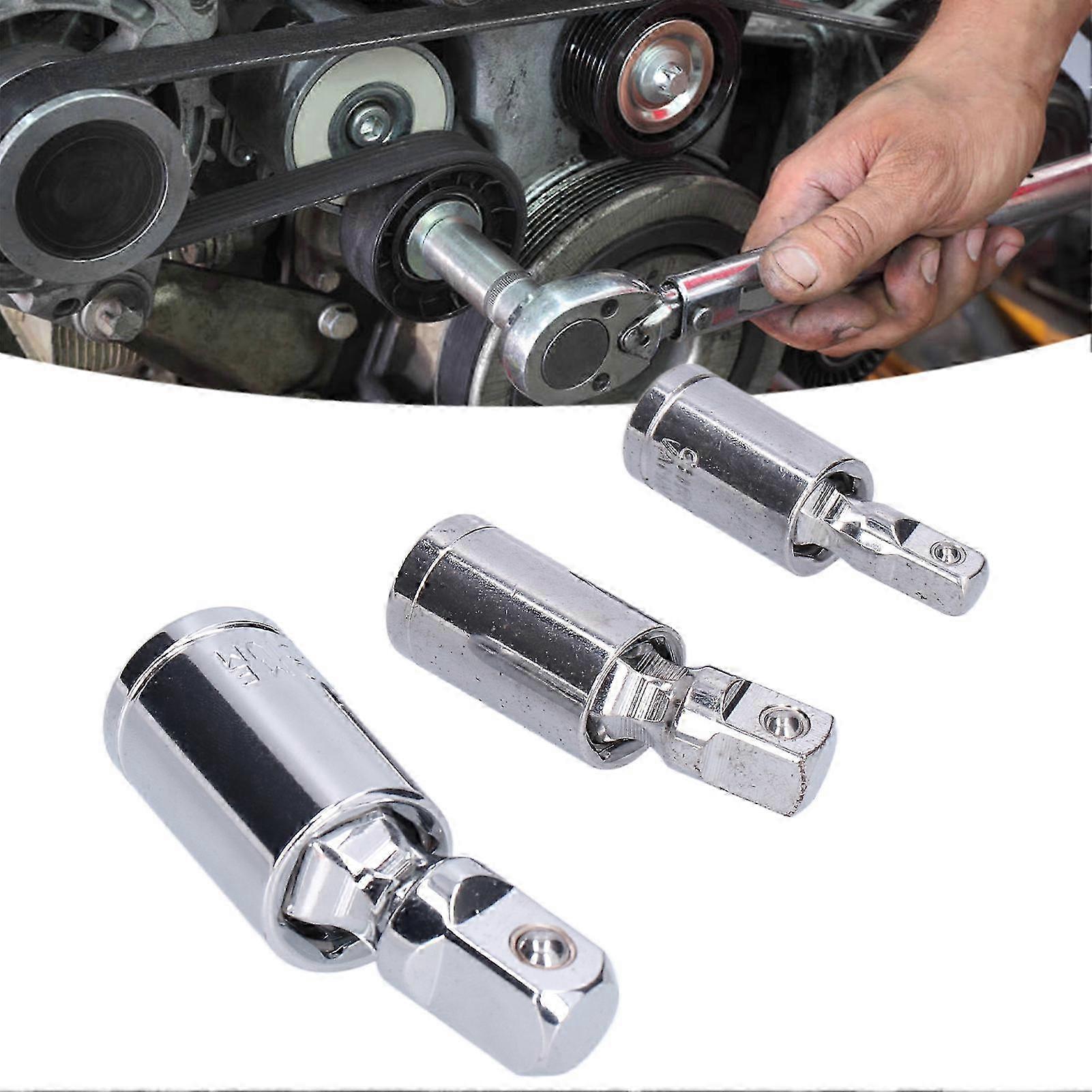 3pcs 1/2, 3/8, 1/4 Universal Joint Socket Adapter Set Steel