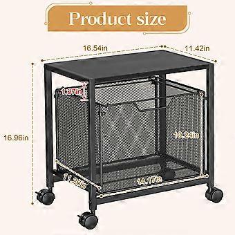 Adjustable 2 Tier Printer Stand with Drawer and Under Desk Storage, Rolling File Cabinet for Home Office, Black