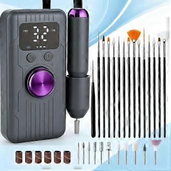 USB Rechargeable Nail Drill Kit with Digital Display, Variable Speed Electric Nail File for Manicure and Pedicure, Portable for Beginners