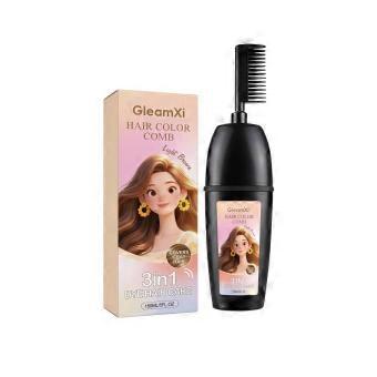 150ml/box GleamXi Plant Extract Hair Coloring Comb (Light Brown) - Natural color payoff, versatile, provides coverage, smudge-proof, portable hair car
