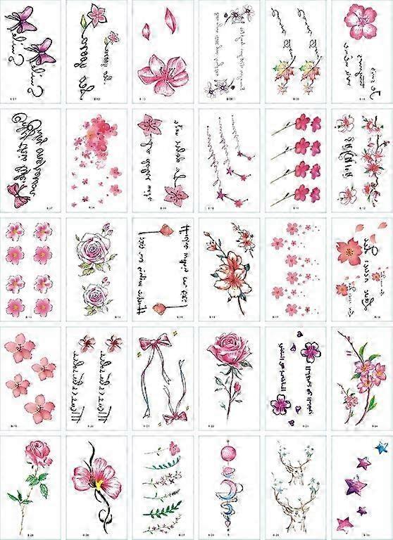 30pc Botanical Watercolor Temporary Tattoos