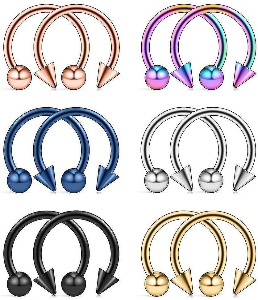12 Nose Piercing Set Horseshoe 14g Nose Ring Circular Barbell Septum Lip Nose
