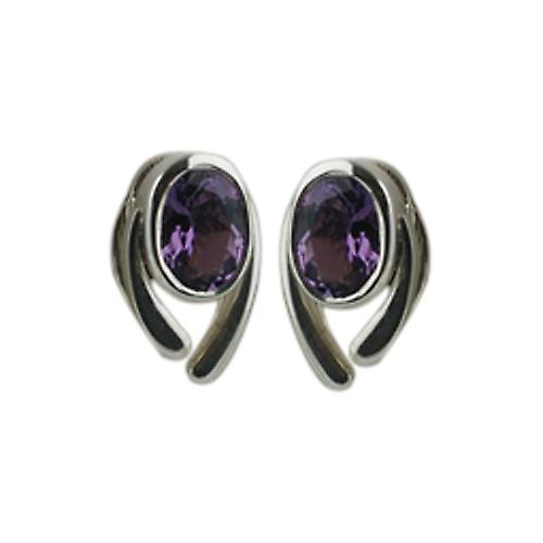 Silver 11x8mm Earrings set with 7x5mm Amethyst