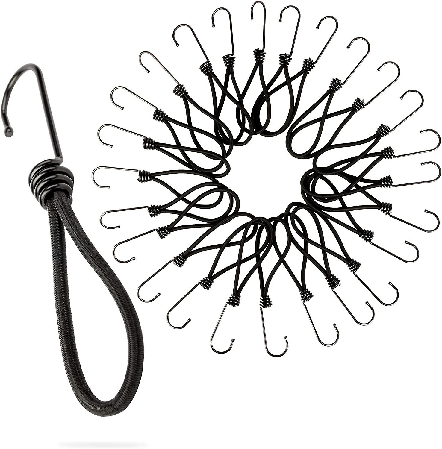 Bungee Cords with Hooks - 25 x 18cm Pack Universal Bungee Cords with Clips - Heavy Duty Hook Bungee Strap Perfect for Camping