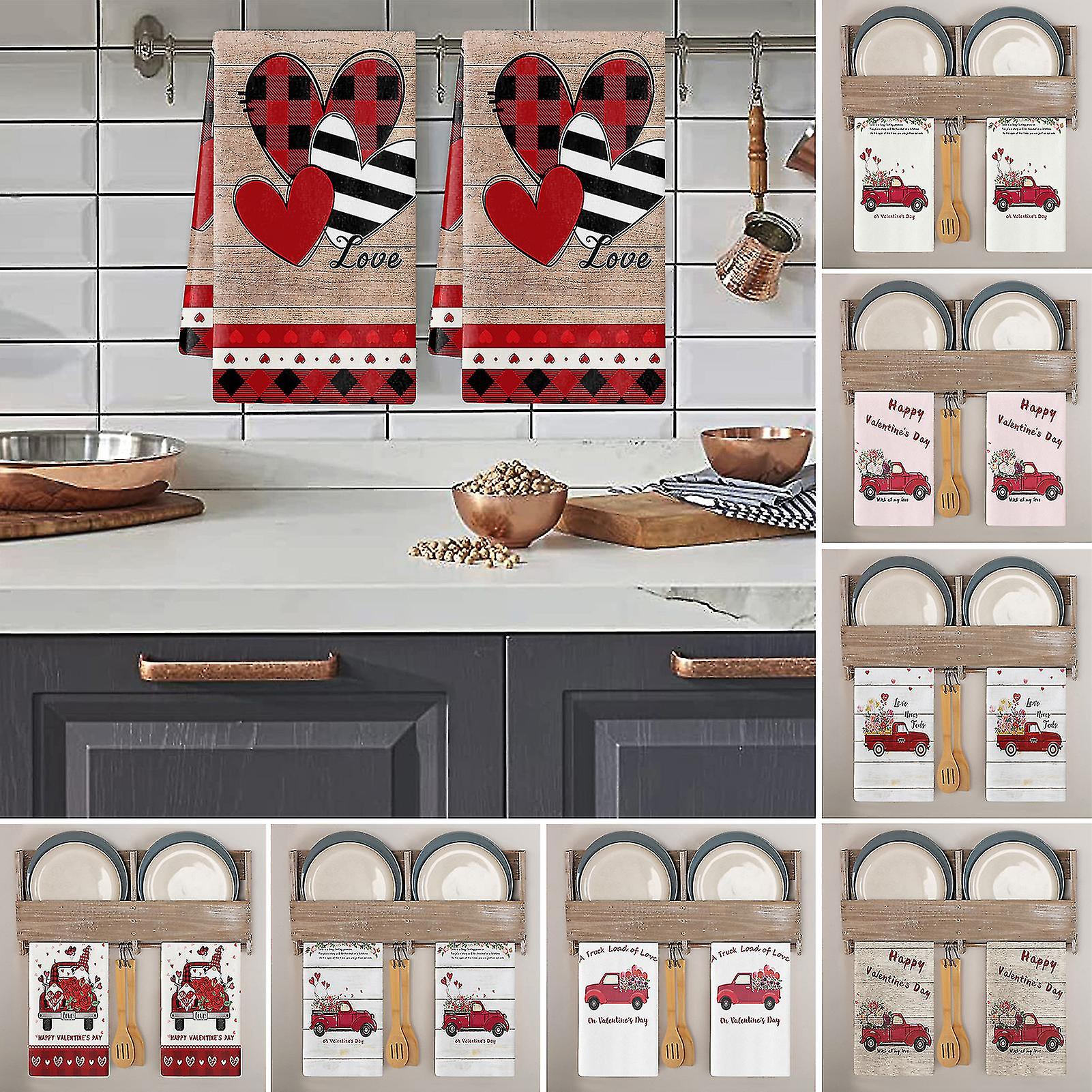 منشفة أطباق ناعمة قابلة للغسل امتصاص قوي رائعة عيد الحب قلب طباعة طبق منشفة اليد اكسسوارات المطبخ