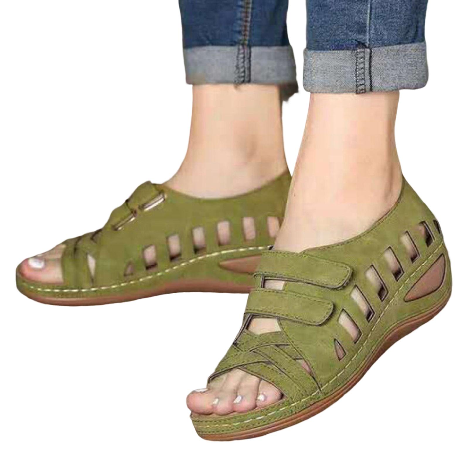 Chamois läder ihåliga sandaler för kvinnor Halkfria Peep-toe Casual Sandaler