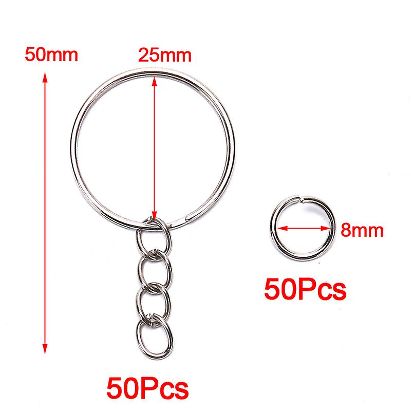 50Pcs/Pack Keychain Rings With Chain And 50Pcs Open Jump Rings DIY Key Chain