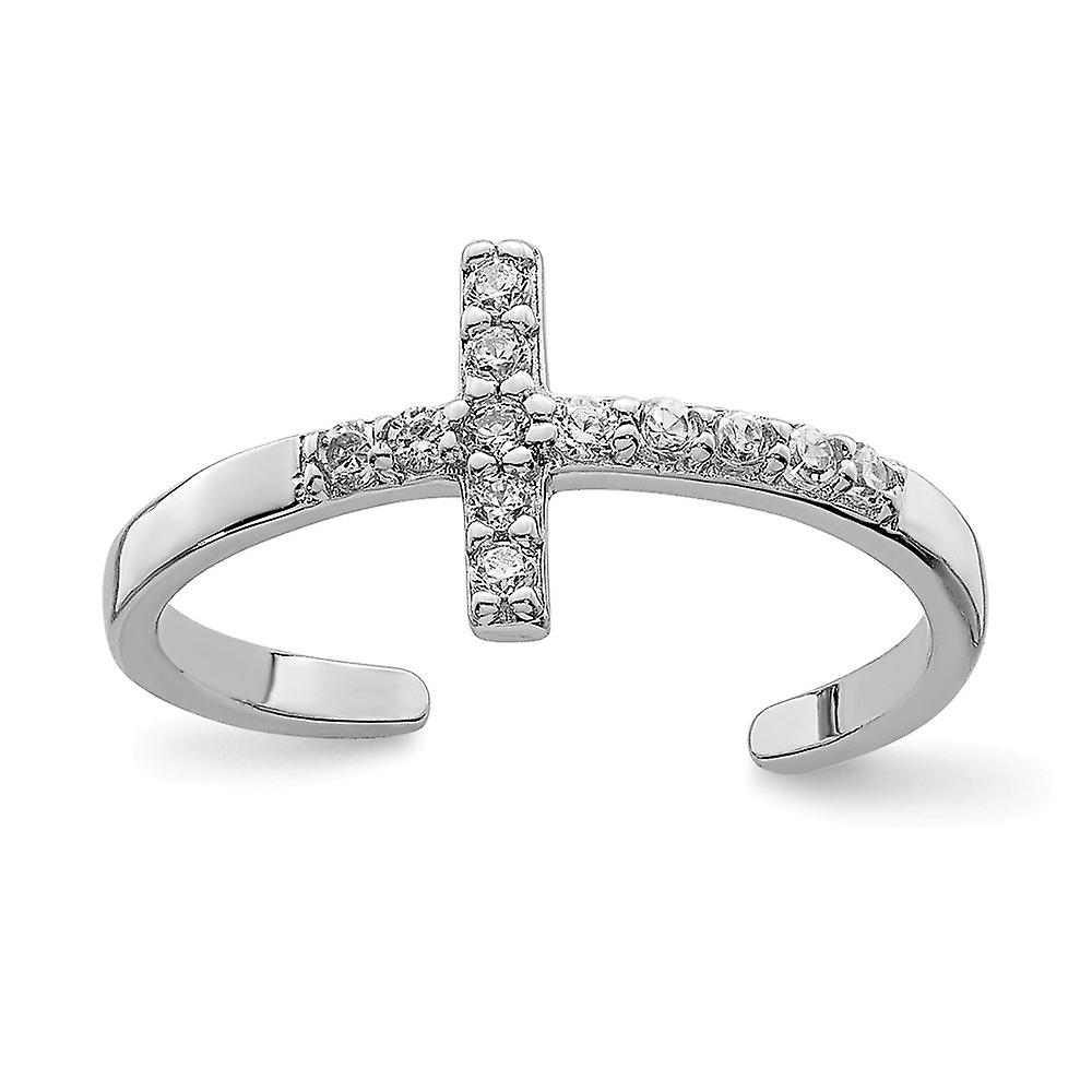 925 Sterling Silver Polished Cubic Zirconia Religious Faith Cross toe ring-toe ring for Women