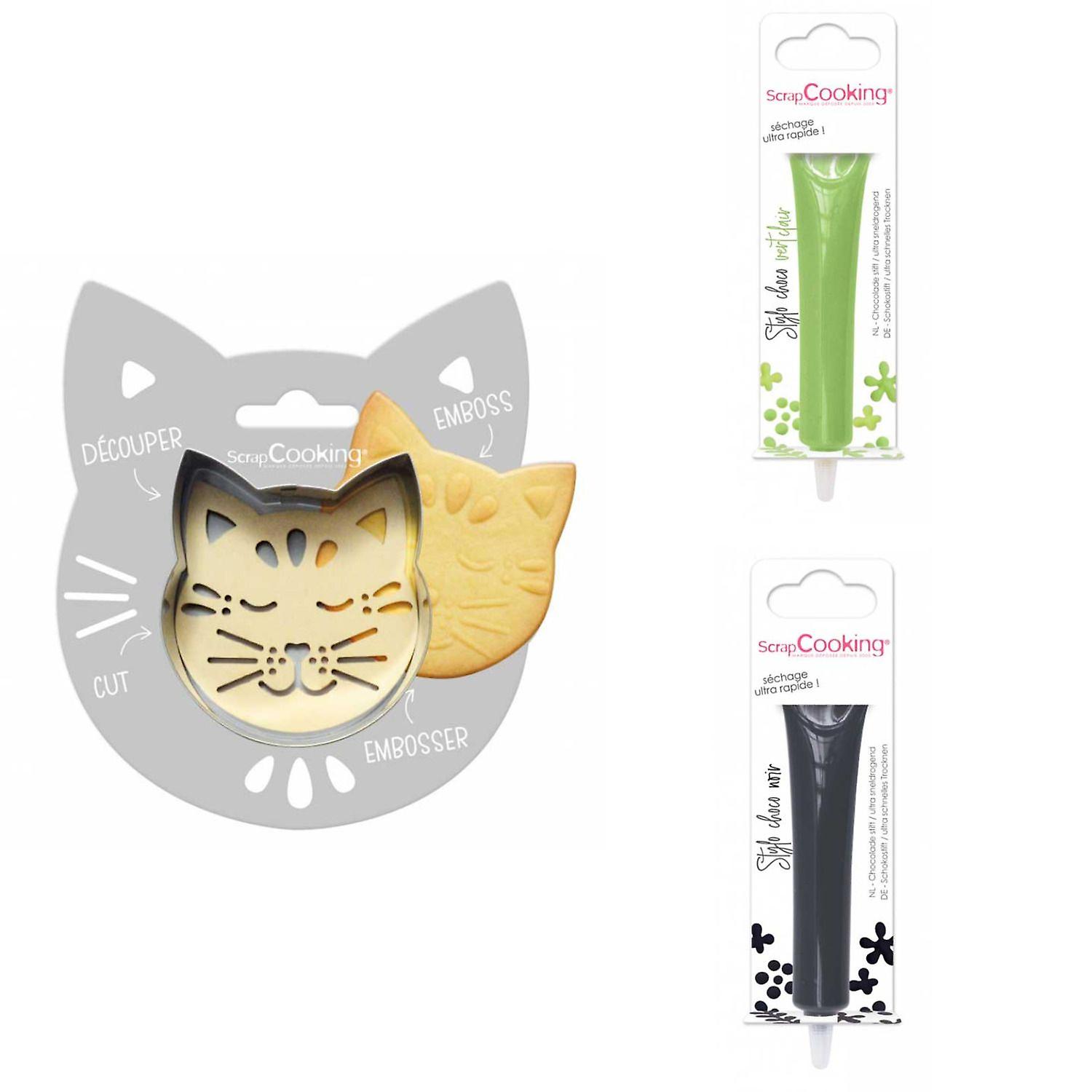 Cat relief cookie kit + 2 light green and dark chocolate pens