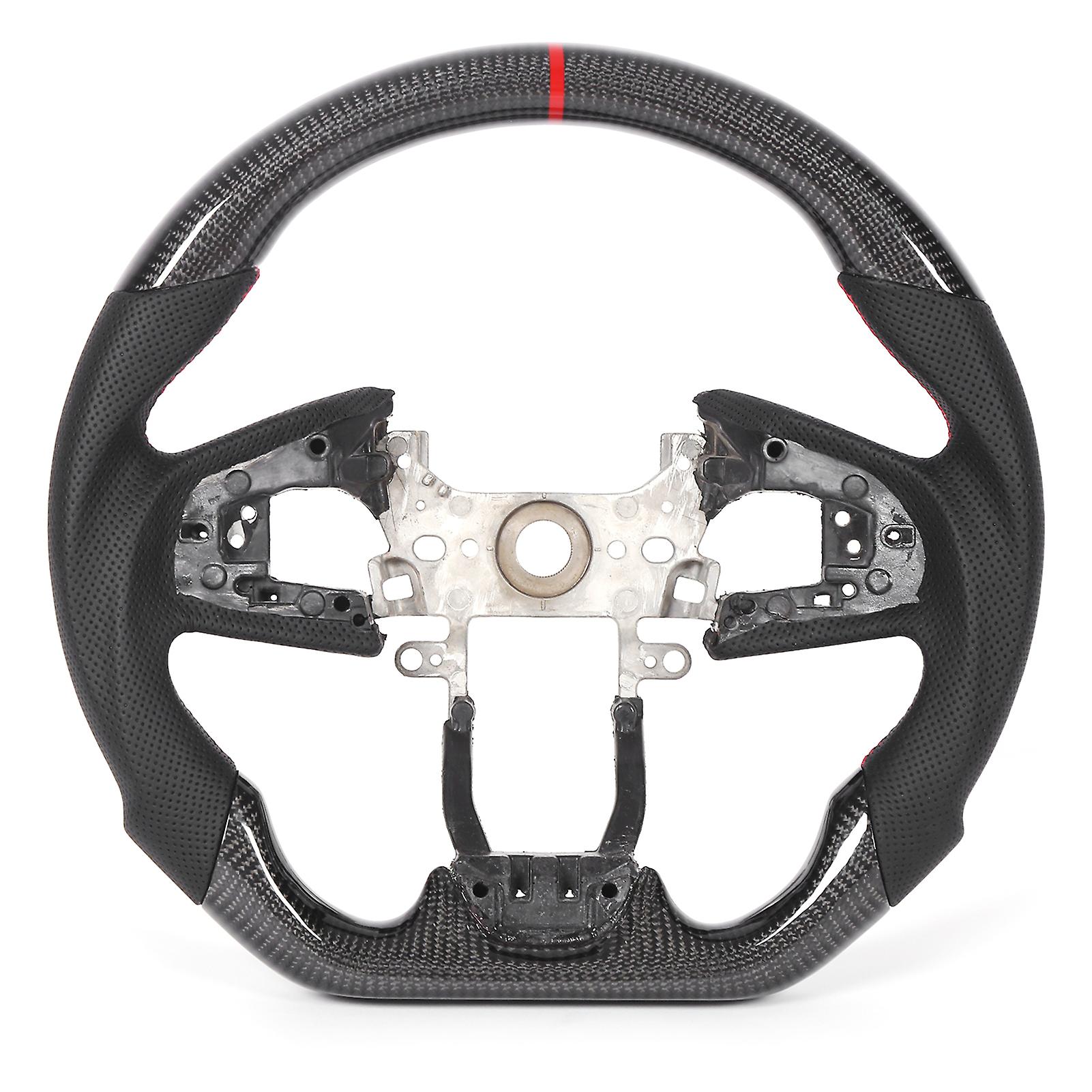Carbon Fiber Flat Bottom Steering Wheel Nappa Perforated Leather Replacement for Civic FC 2016-2021