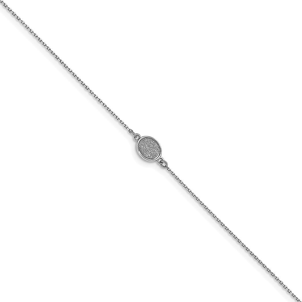 925 Sterling Silver Rhodium Plated Glitter infused With 1inch Ext. Anklet 9 Inch 1mm Wide-Anklet for Women