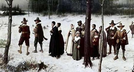 Pilgrims Going To Church Poster
