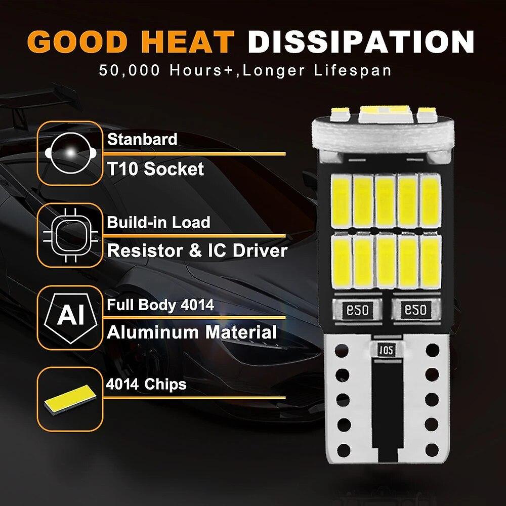 10pcs T10 W5W 194 501 Led Canbus No Error Car Interior Light T10 26 SMD 4014 Chip Pure White Instrument Lights Bulb Lamp