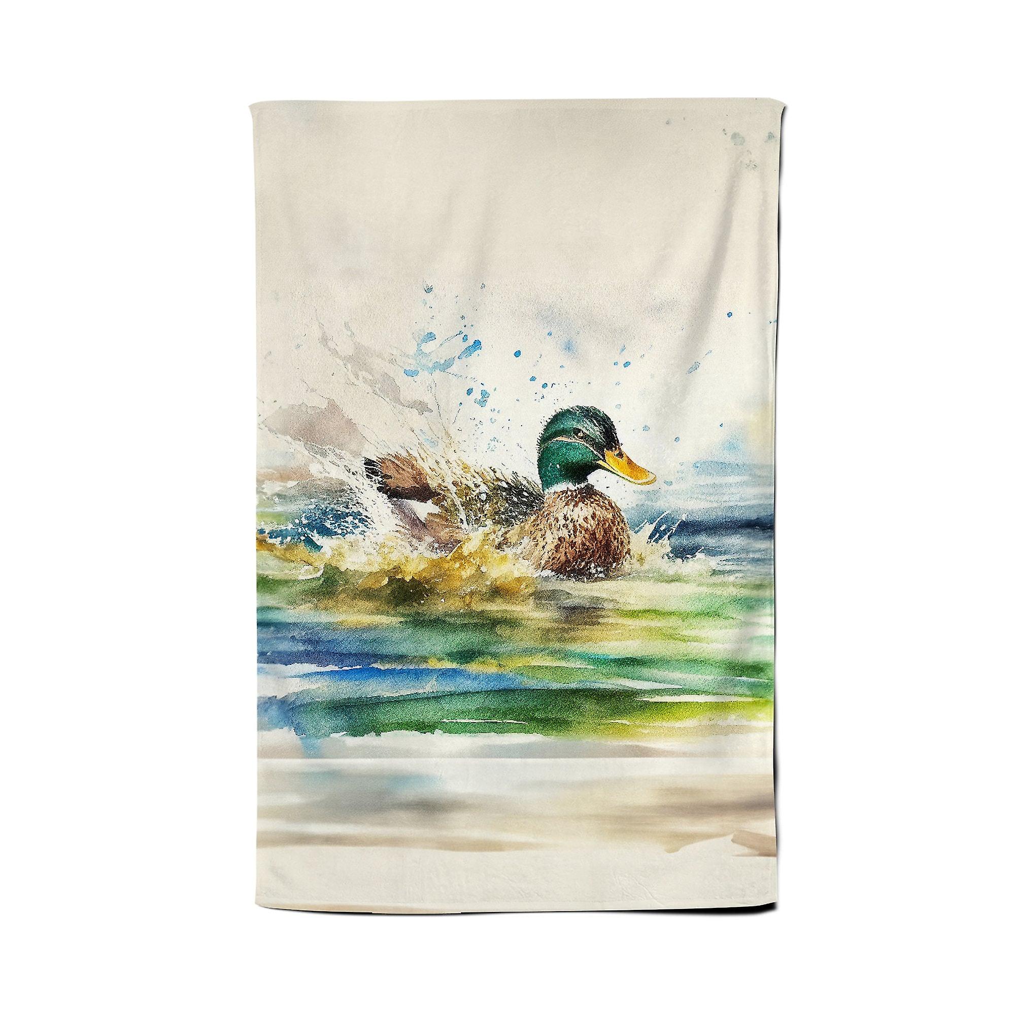 Splashing Mallard Watercolour Tea Towel
