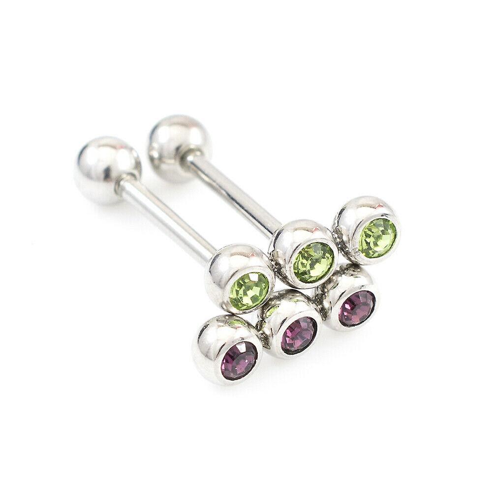 Tongue barbells pack of two with three cubic zirconia design 14g