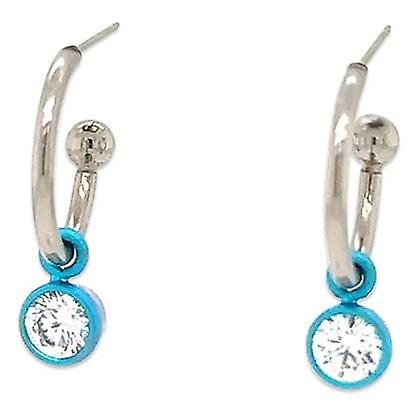 Ti2 Titanium Gem Charm Hoop Earrings - Kingfisher Blue