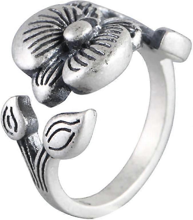 Silver Ring, Adjustable Ring With Three-dimensional Flower