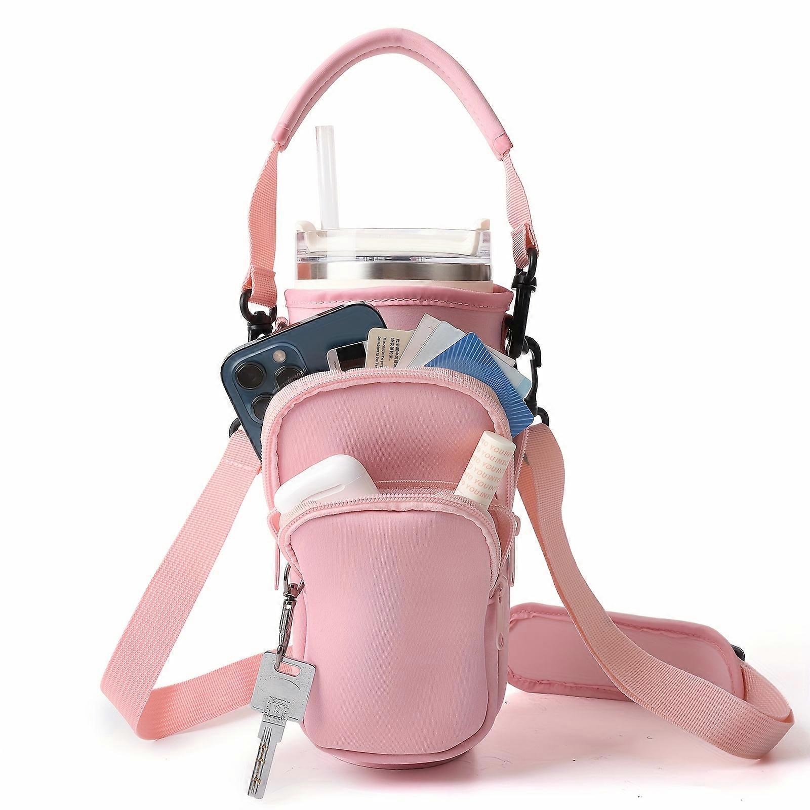 Saco de transporte da garrafa de água com bolso grande do telefone para Stanley 40 Oz Tumbler com alça, garrafa de água de neoprene Sling Sling Bolsa titular com Adjustabl