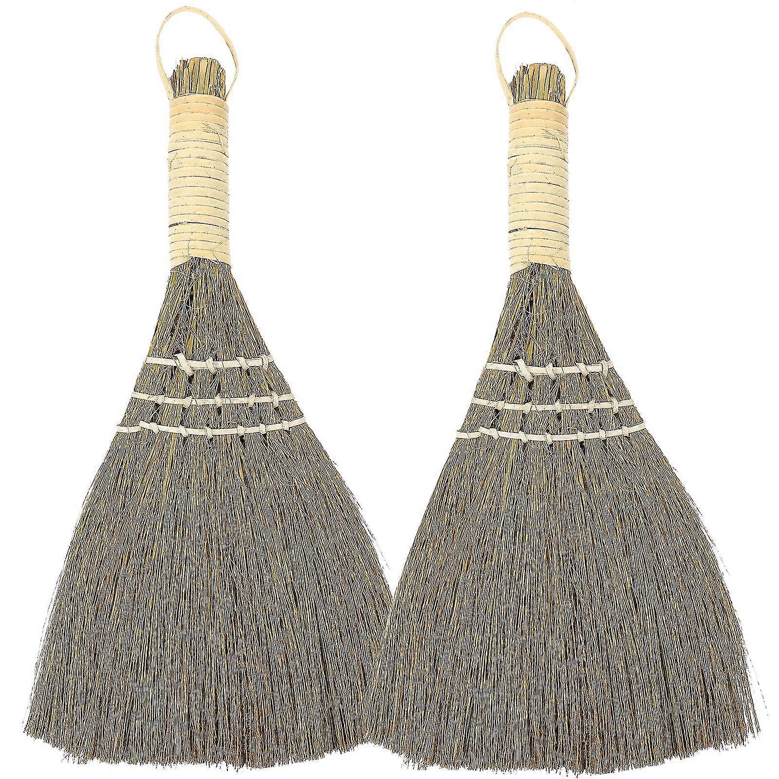2Pcs Desktop Broom Small Broom Short Handle Dust Brush Desktop Dust Duster for Home Household Cleaning Grass Brush