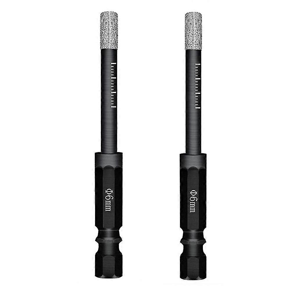 2Pc Dry Diamond Drill Bit for Ceramic Tile, Quick-Change Hexagonal Shank Stone Hole Drill Bit (6mm)