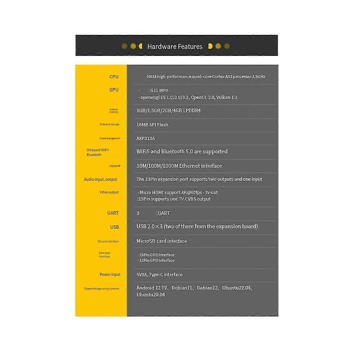 1 Satz für Null 3 4 GB Einplatinencomputer H618 Chip Wifi-bt5.0 Lpddr4 Gigabit Entwicklungsboard Ki