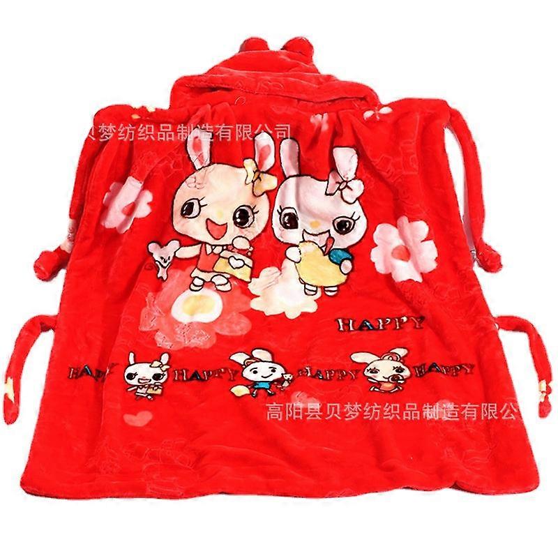 Baby Blanket Hooded Double Layer Cartoon Print Cape Cloak Hug Blanket Go Out In Winter