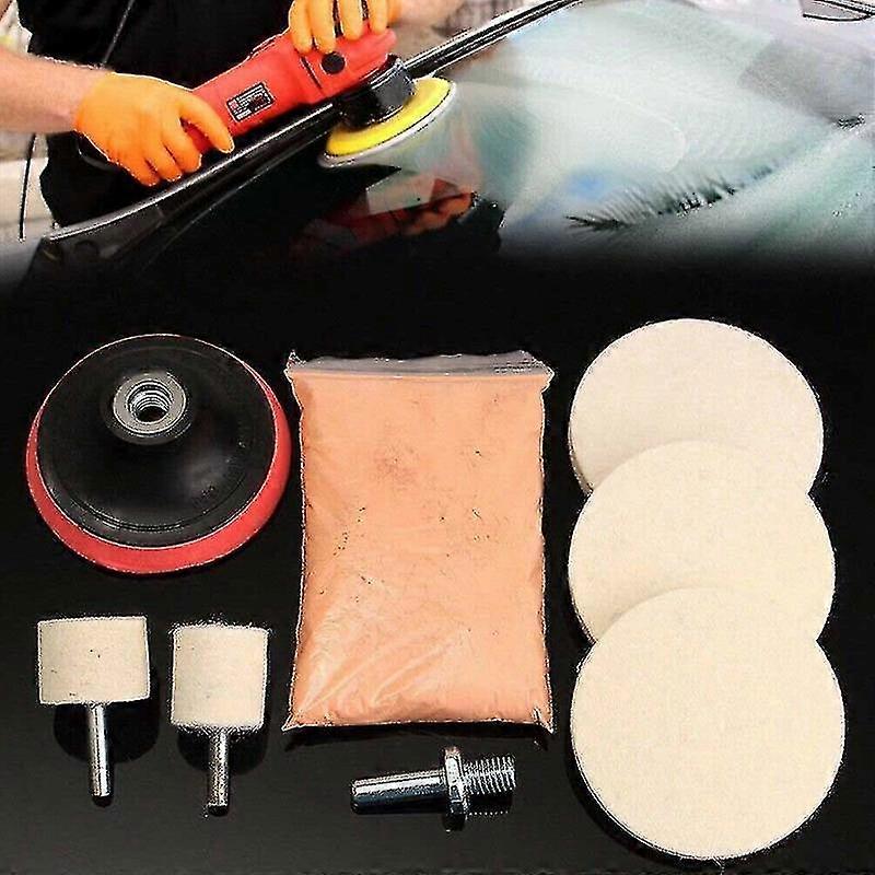 8pcs Cerium Oxide Glass Polishing Kit Windscreen Scratch Remover+ Felt 3"pad Set-Yvan
