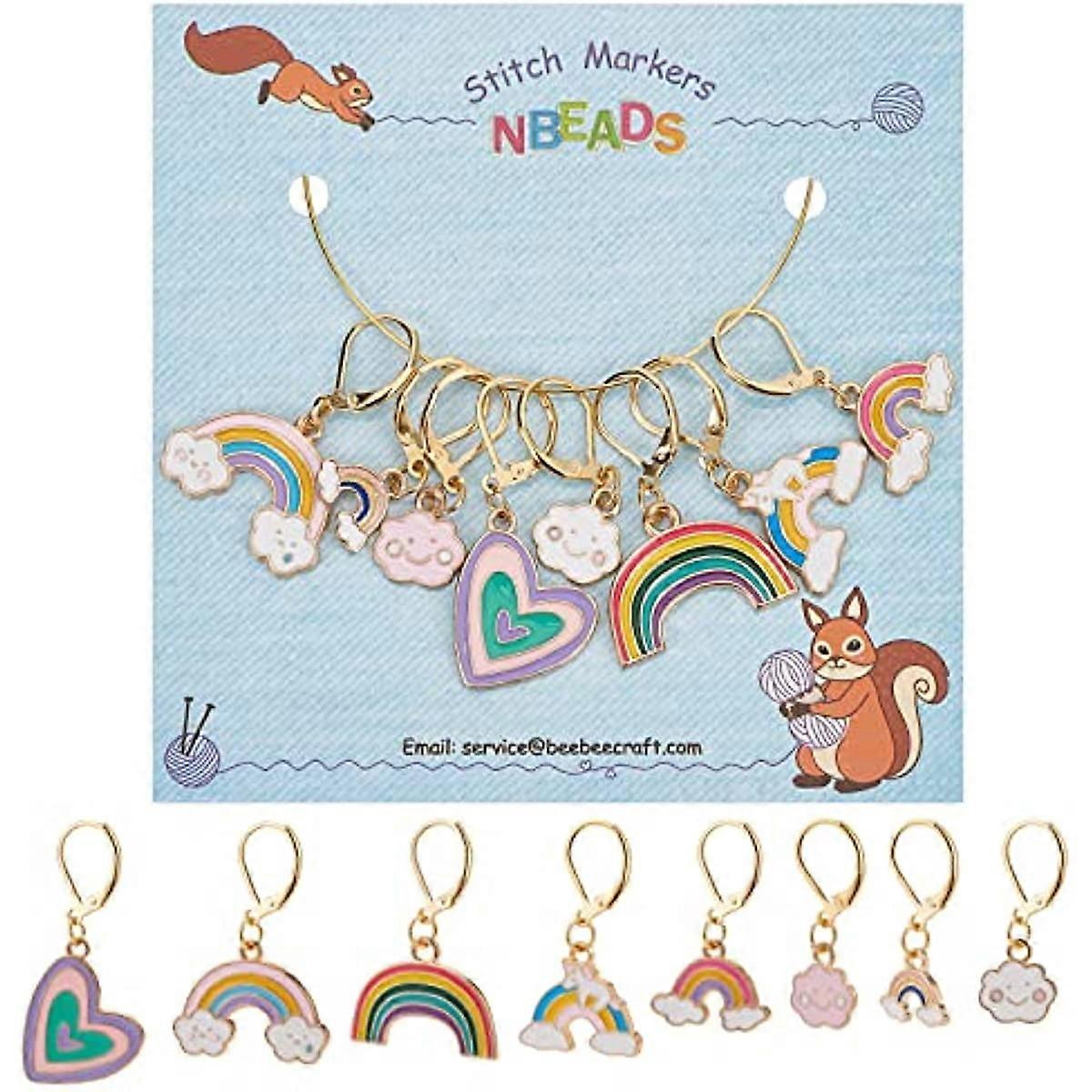 8 Pcs Rainbow Heart Stitch Markers 8 Styles Enamel Alloy Crochet Stitch Marker Charms Removable Dangle Locking Stitch Marker for Knitting Weaving Sewi