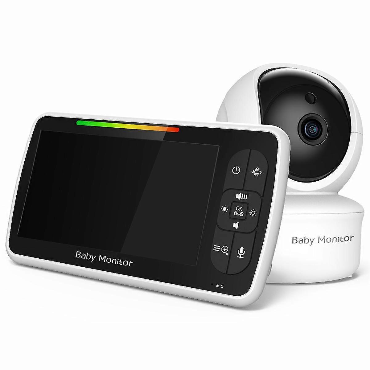 5 Inch Lullabies Video Baby Monitor with Camera and Audio Remote Pan-Tilt-Zoom 2-Way Audio Temperat