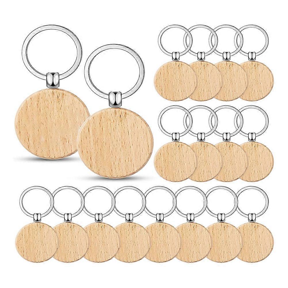 100Pieces Wooden Blanks Bulk Round Wood Engraving Blanks Unfinished Wooden Key Ring Key Tag B